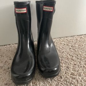 Hunter Rain Boots, Original Glossy Short Rain Boots, Waterproof, black Size 8